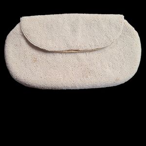 Vintage White Beaded Clutch